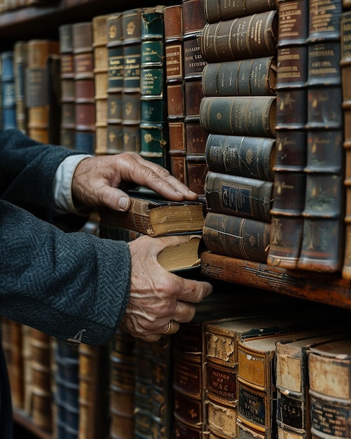 Foto ein bibliothekar, der seltene bücher katalogisiert