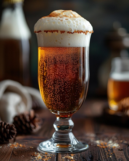 Foto ein bier, das in frostierten glas-karamell-wandpapieren serviert wird
