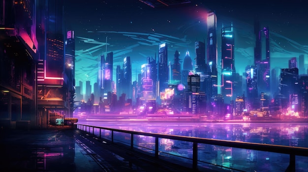 Ein Bild der Neon-Nachtzeit futuristischer Cyberpunk-Scifi-Metropole aigx