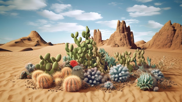 ein Bild der Wüste mit vielen verschiedenen Kakteenarten