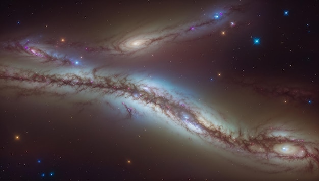 Ein Bild einer detaillierten Ansicht von zwei spiralförmigen Galaxien wie Objekten AI Generative