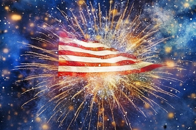 Ein Bild einer Flagge mit Feuerwerk im Hintergrund