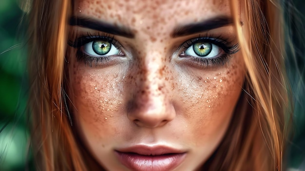 Foto ein bild einer frau mit freckles auf ihrem gesicht