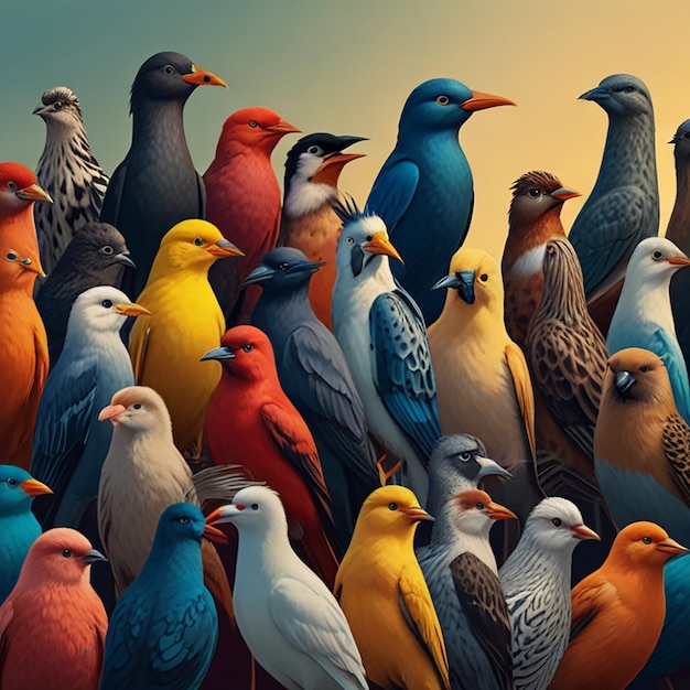 Foto ein bild einer gruppe von vögeln, die zusammen stehen