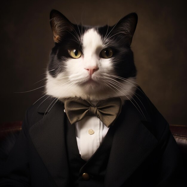 ein bild einer niedlichen schönen tuxedo katze als ob er ein mensch von 1890 jahr