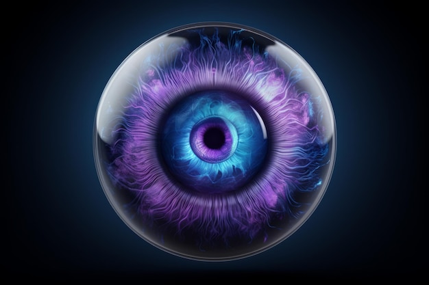 ein Bild eines Auges in einer Glaskugel auf einem dunklen Hintergrund.