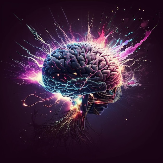 Ein Bild eines Gehirns mit violetten und blauen Lichtern.