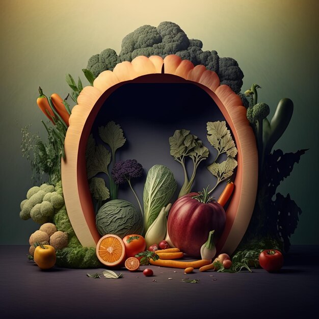 ein Bild eines Gemüses mit einem Bild von Gemüse und Obst und Gemüse