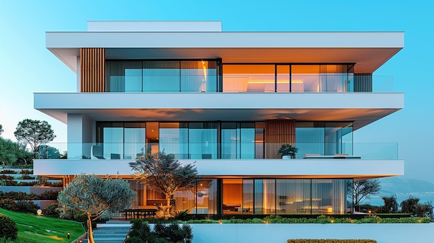 ein Bild eines Hauses mit einem Balkon und einem Blick auf den Ozean