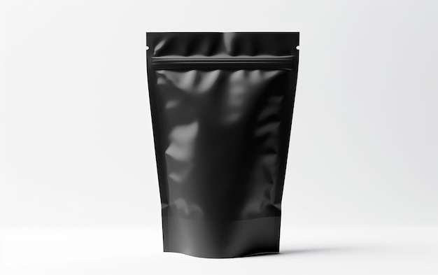 Ein Bild eines leeren schwarzen Verpackungssacks, der zur Markenmarkierung bereit steht