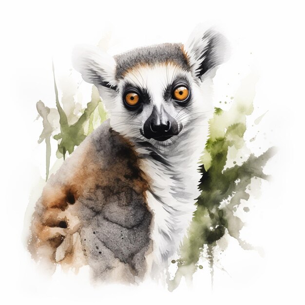Foto ein bild eines lemurs mit orangefarbenen und schwarzen augen.