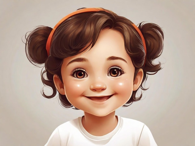 ein Bild eines Mädchens mit braunen Augen und einem weißen Hemd mit einem roten Kopfband