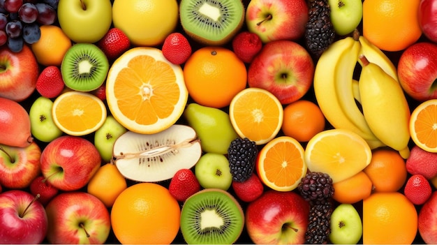 Ein Bild eines Obsthaufens mit dem Wort Frucht darauf