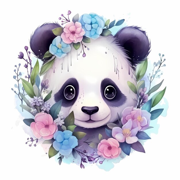 ein Bild eines Pandas mit Blumen und ein Bild eines Pandas.