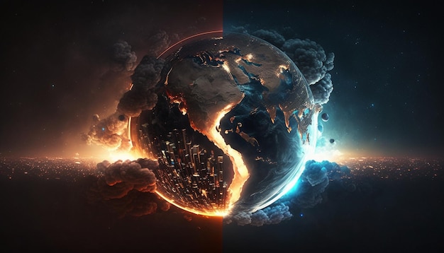 Ein Bild eines Planeten mit einem Feuer und dem Wort Erde darauf