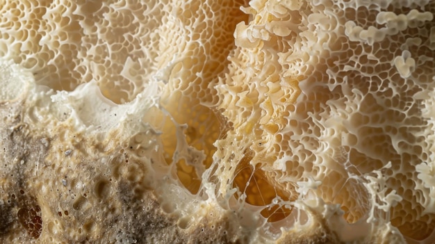 Ein Bild eines reifen Myzeliums mit einer großen Anzahl von sporenhaltigen Fruchtkörpern, die an seiner Seite sichtbar sind