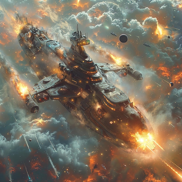 ein Bild eines Schiffes mit einem Feuer im Hintergrund