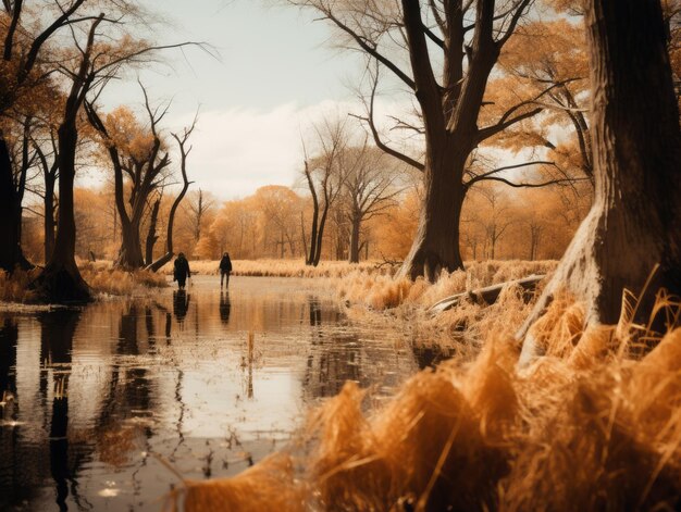 Foto ein bild eines sumpfes mit bäumen und wasser