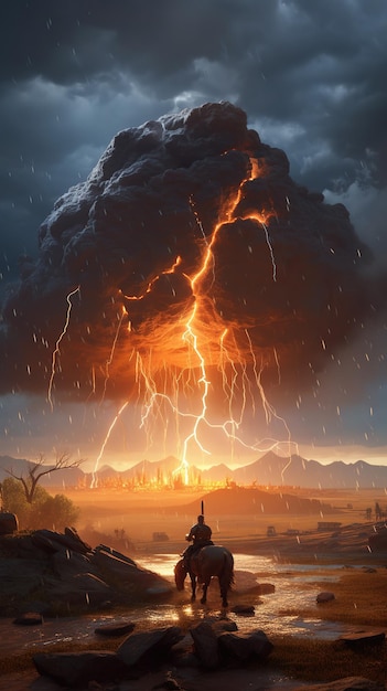 Ein Bild eines Vulkans mit einem Blitzeinschlag