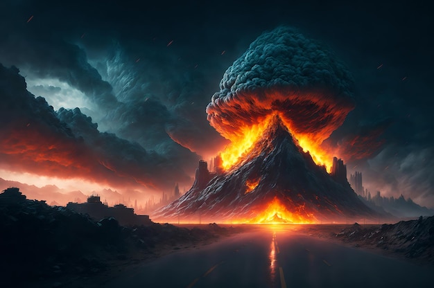 Ein Bild eines Vulkans mit einer Wolke und dem Wort Feuer darauf
