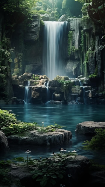 ein Bild eines Wasserfalls mitten im Wald