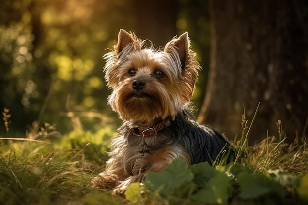 Ein Bild eines Yorkshire Terriers in der Sonne Generative KI