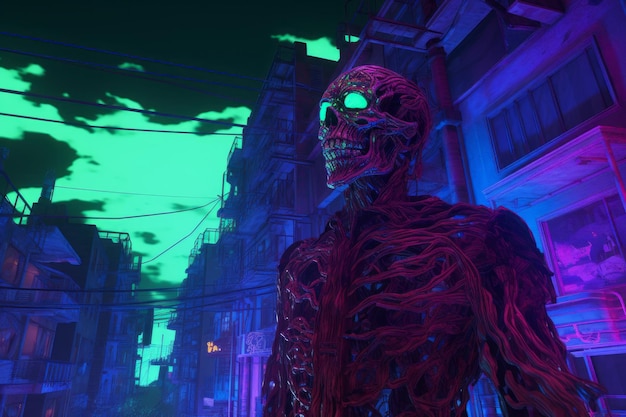 ein Bild eines Zombies, der mitten auf einer Stadtstraße steht