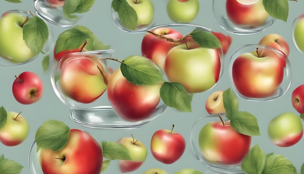 Foto ein bild von äpfeln mit blättern und einem blatt, auf dem apfel steht