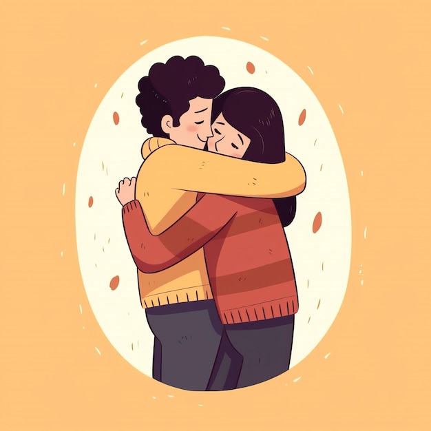 ein Bild von einem Paar, das sich umarmt, und einem Mann, der sich umarmt