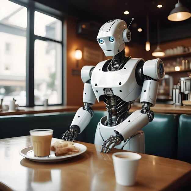 Ein Bild von einem Roboter, der in einem Café bedient