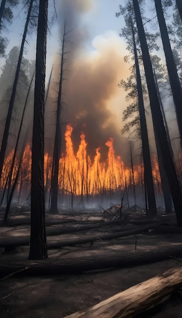 Foto ein bild von einem waldfeuer, das im wald brennt