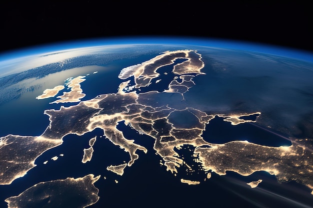 Ein Bild von Europa bei Nacht von einer Raumstation aus.