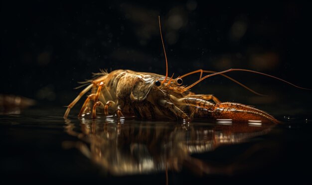 Ein Bild von großen Garnelen sitzt eine Nahaufnahme eines toten Hummers im Wasser