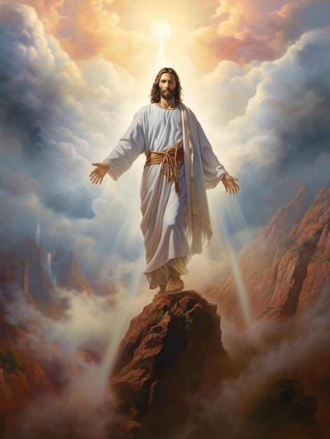 Foto ein bild von jesus auf einem berggipfel.