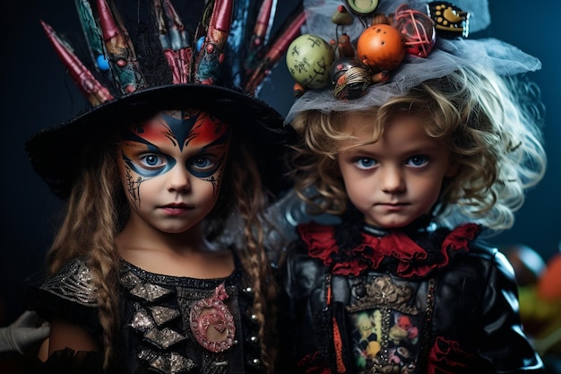 Foto ein bild von kleinen kindern, die sich für halloween verkleidet haben