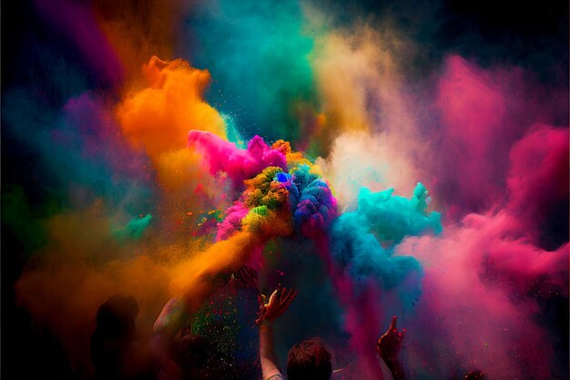 Ein Bild von Spritzern von Farbpulver bei einem Holi-Festival in Indien