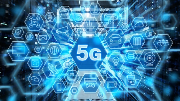 Foto ein bildschirm mit 5g-symbolen in der mitte