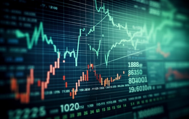 Ein Bildschirm mit einem Diagramm darauf, auf dem „das Wort Finanzen“ steht