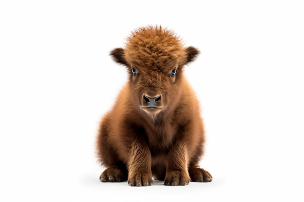 Ein Bisonbaby mit weißem Hintergrund