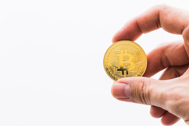 Ein Bitcoin Cryptocurrency Digital Bit Münze BTC Währung Technologie Business Internet Concep