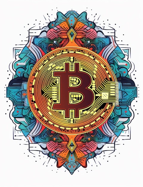 Foto ein bitcoin in einem farbenfrohen geometrischen design mit generativer ki