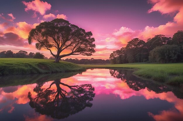 Foto ein blasraum-multiverse neuseeland hügel und baumstürme paralleles wasser ref