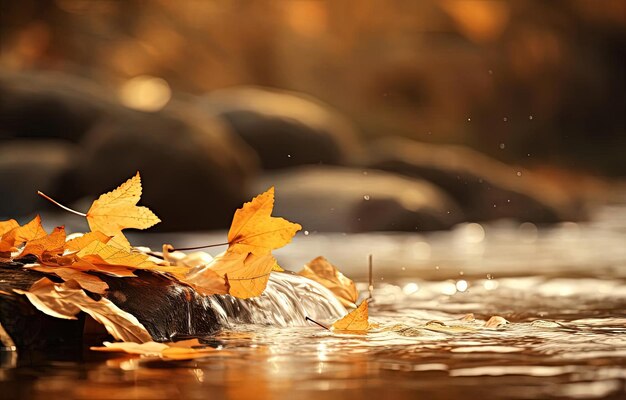 ein Blatt, das mit Blättern im Wasser ist