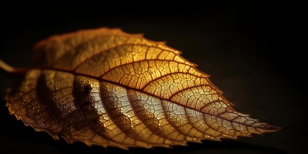 Ein Blatt mit dunklem Hintergrund und dem Wort Herbst darauf