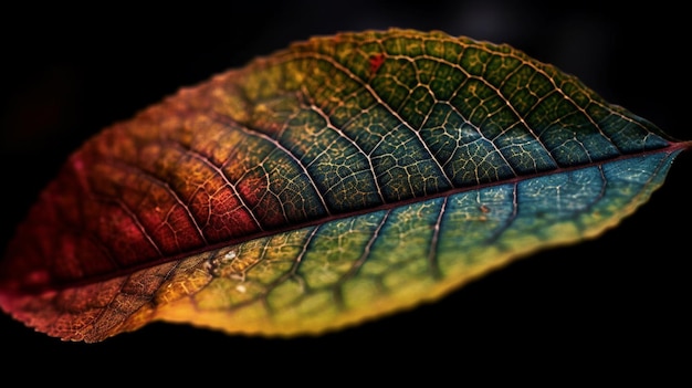 Ein Blatt mit einem regenbogenfarbenen Blattmuster