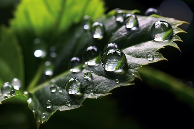 Ein Blatt mit Wassertropfen darauf