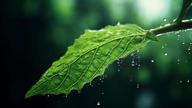 ein Blatt mit Wassertropfen darauf