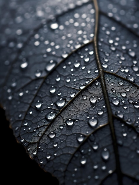 Ein Blatt mit Wassertropfen darauf