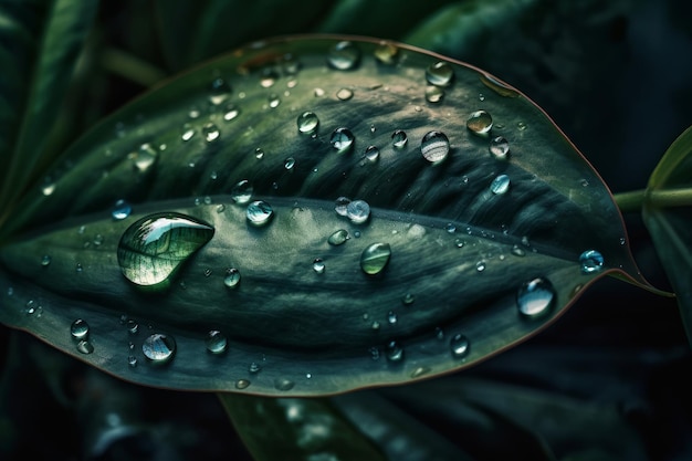 Ein Blatt mit Wassertropfen darauf