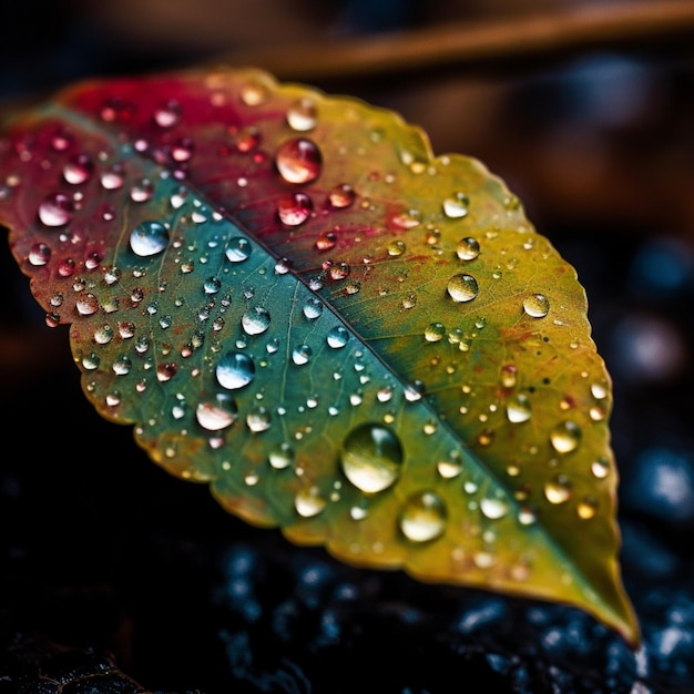 Ein Blatt mit Wassertropfen darauf